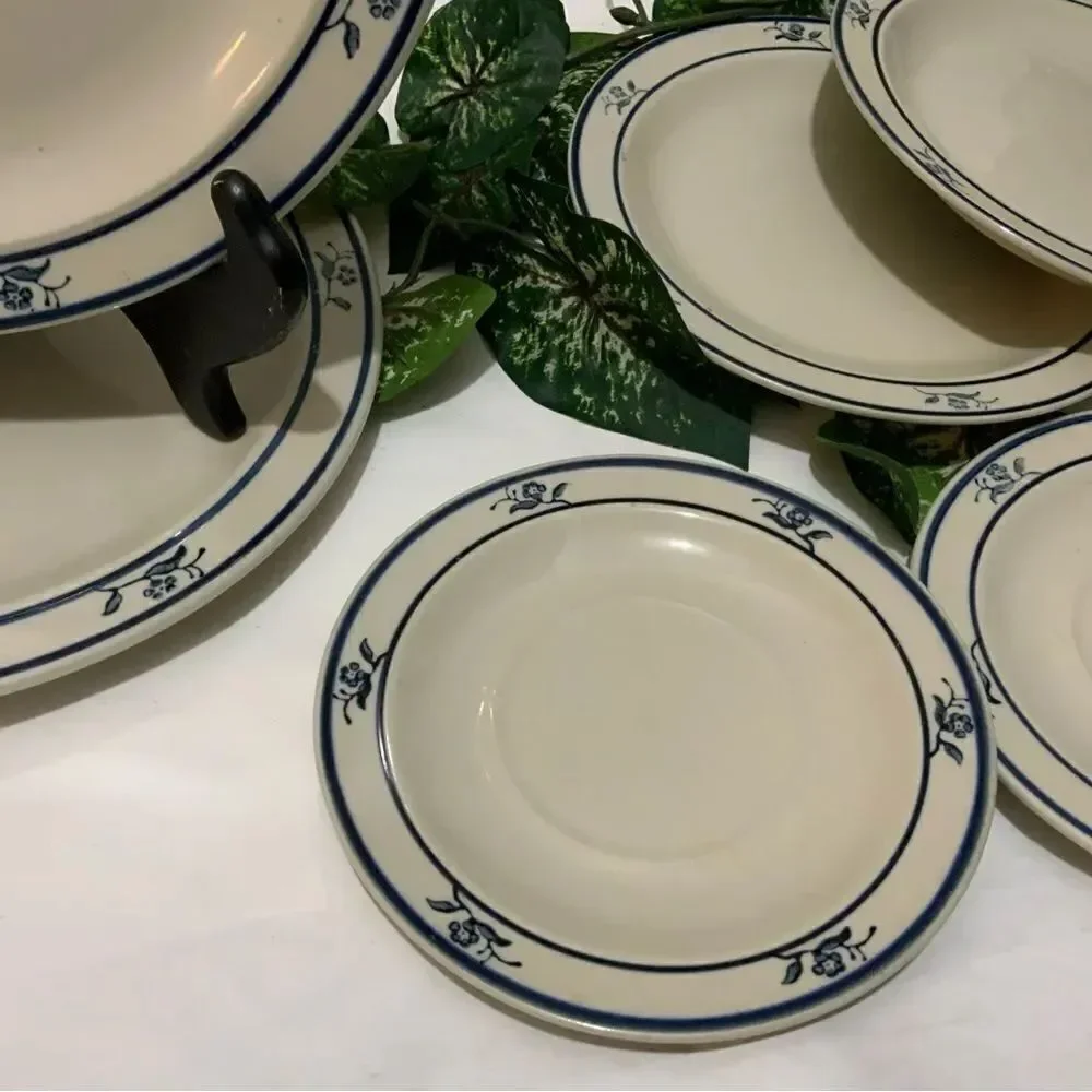 Set 3 BRICK OVEN Stoneware Scandia Blue 1 Dinner 1 salad 1 desert pla…